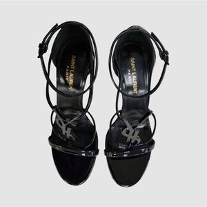 Saint Laurent Glossy Black Strappy Heels